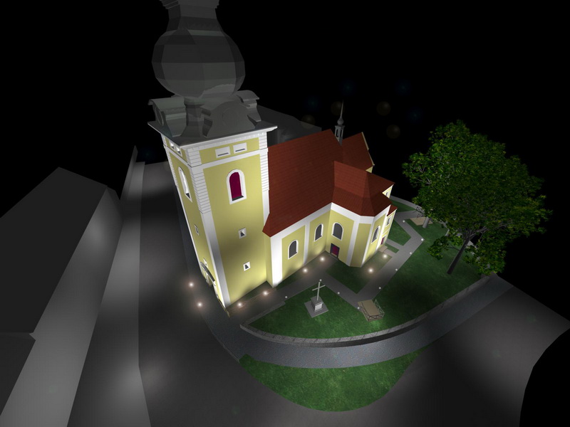 Revitalizace okolí kostela Kunštát - návrh nočního osvětlení