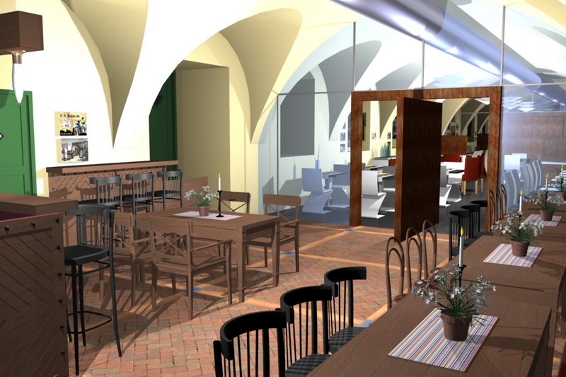 Návrh interieru Zámecké restaurace Jevišovice - variantní řešení