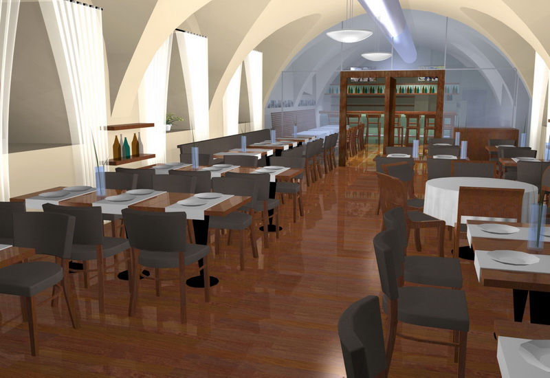 Návrh interieru Zámecké restaurace Jevišovice - variantní řešení