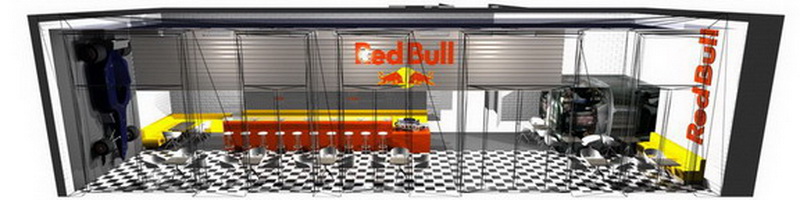 Návrh interieru sportovního baru Red Bull Praha