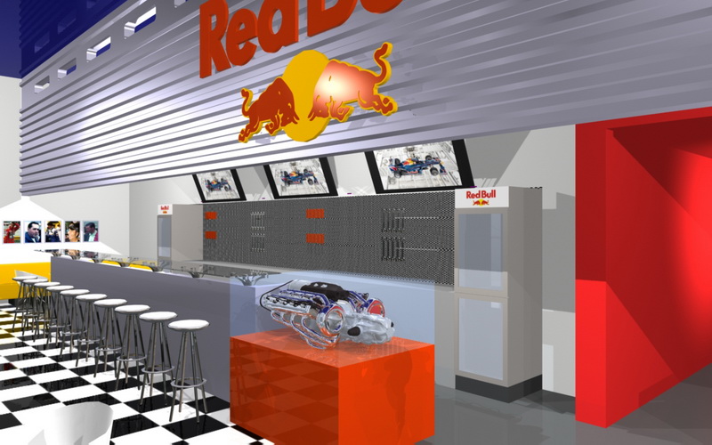 Návrh interieru sportovního baru Red Bull Praha